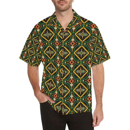 Kente Green Design African Print Men Aloha Hawaiian Shirt
