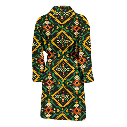 Kente Green Design African Print Men Bath Robe-JTAMIGO.COM