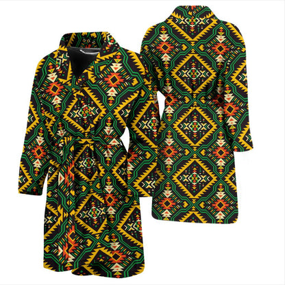 Kente Green Design African Print Men Bath Robe-JTAMIGO.COM