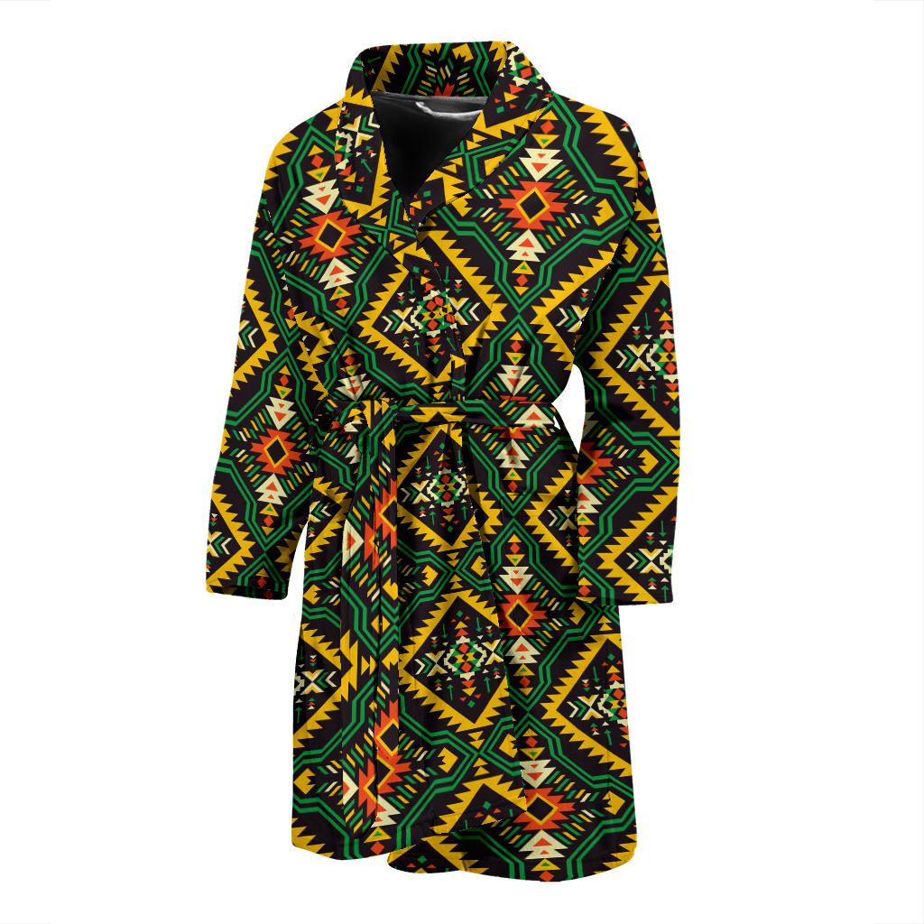 Kente Green Design African Print Men Bath Robe-JTAMIGO.COM