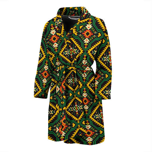 Kente Green Design African Print Men Bath Robe-JTAMIGO.COM