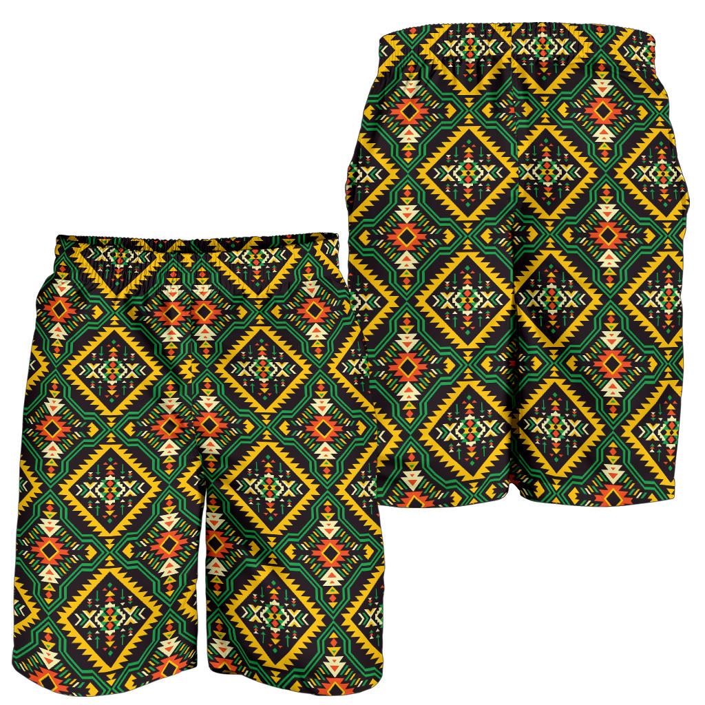 Kente Green Design African Print Mens Shorts-JTAMIGO.COM