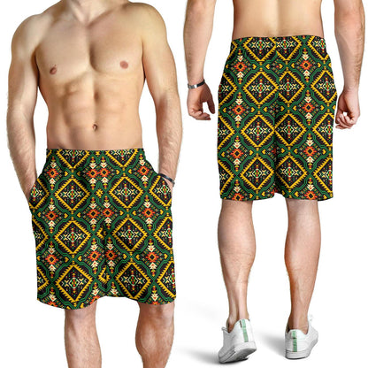 Kente Green Design African Print Mens Shorts-JTAMIGO.COM