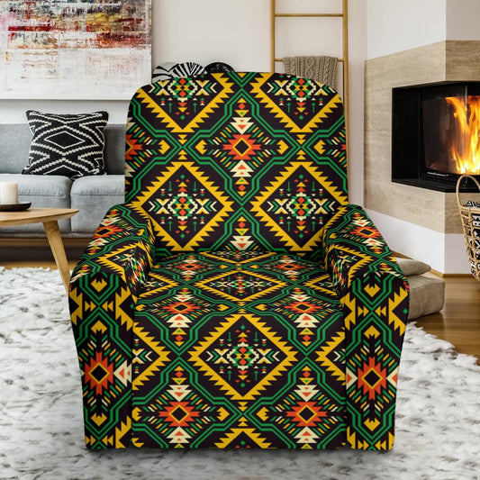 Kente Green Design African Print Single Sofa Slipcover -JTAMIGO.COM