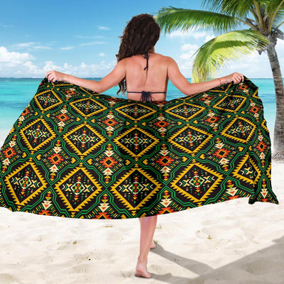 Kente Green Design African Print Sarong Pareo Wrap