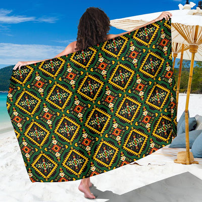 Kente Green Design African Print Sarong Pareo Wrap