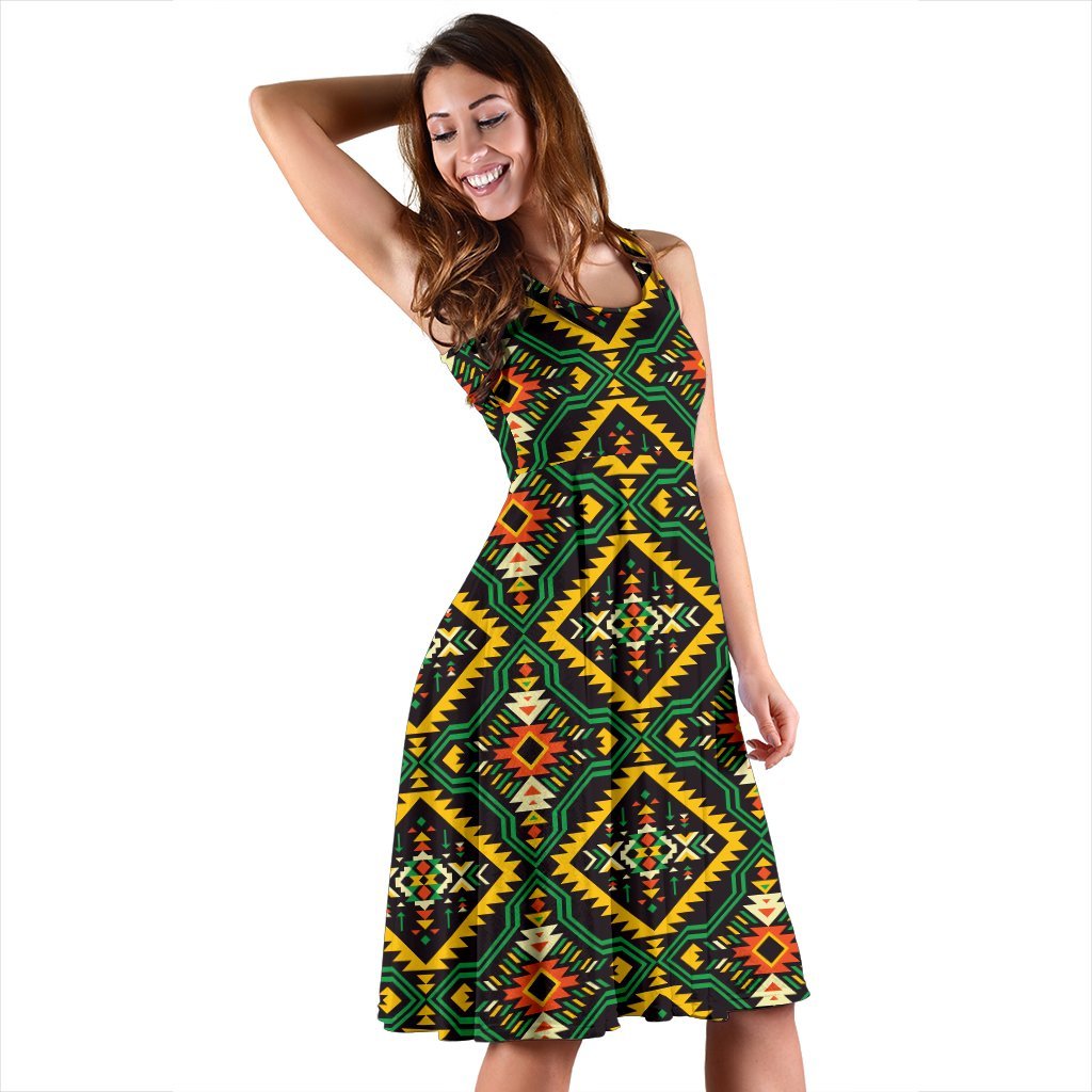Kente Green Design African Print Sleeveless Dress