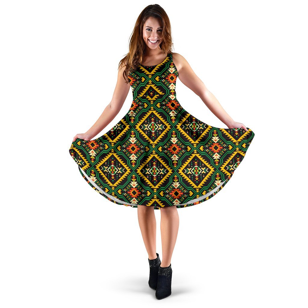 Kente Green Design African Print Sleeveless Dress