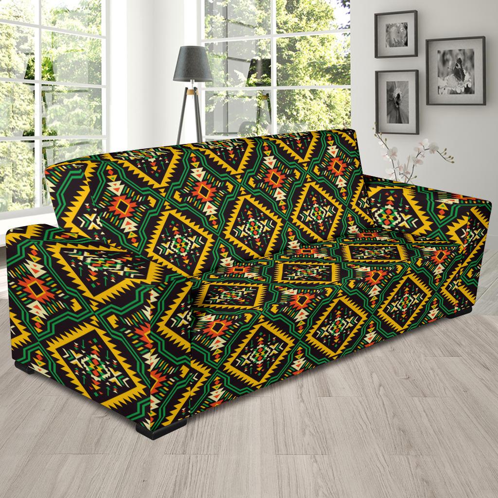 Kente Green Design African Print Sofa Slipcover-JTAMIGO.COM