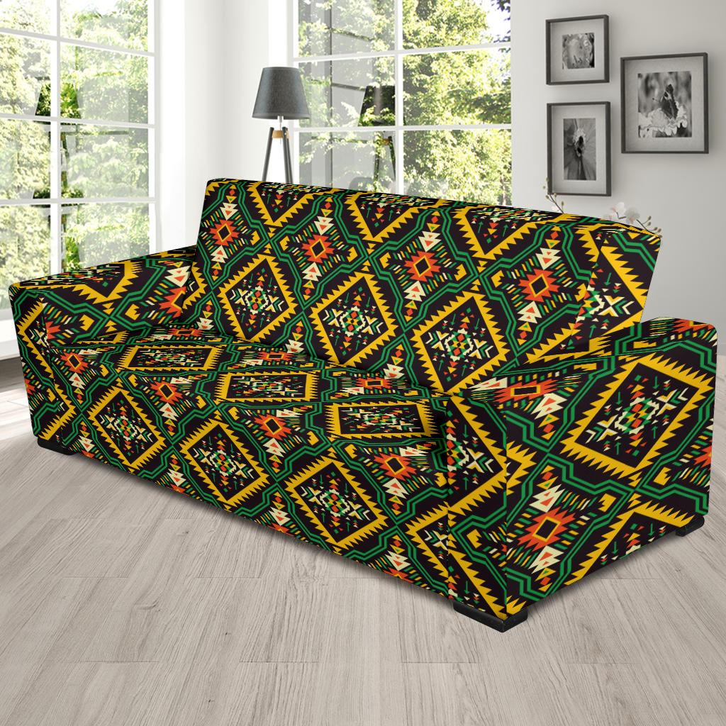 Kente Green Design African Print Sofa Slipcover-JTAMIGO.COM