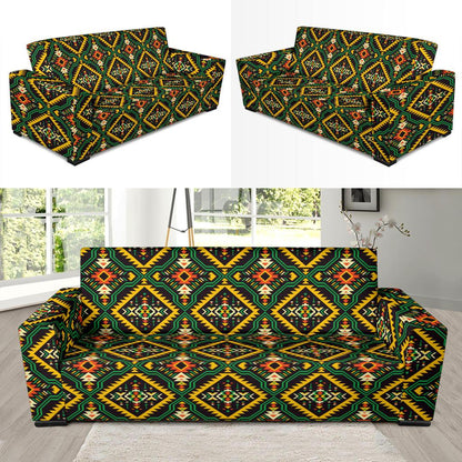 Kente Green Design African Print Sofa Slipcover-JTAMIGO.COM