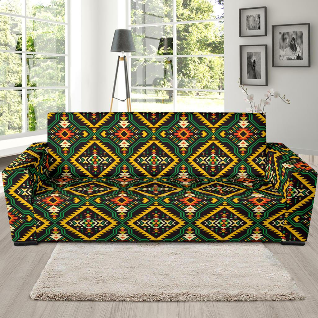 Kente Green Design African Print Sofa Slipcover-JTAMIGO.COM