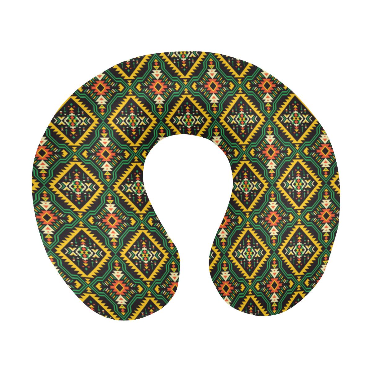 Kente Green Design African Print U-Shaped Travel Neck Pillow-JTAMIGO.COM
