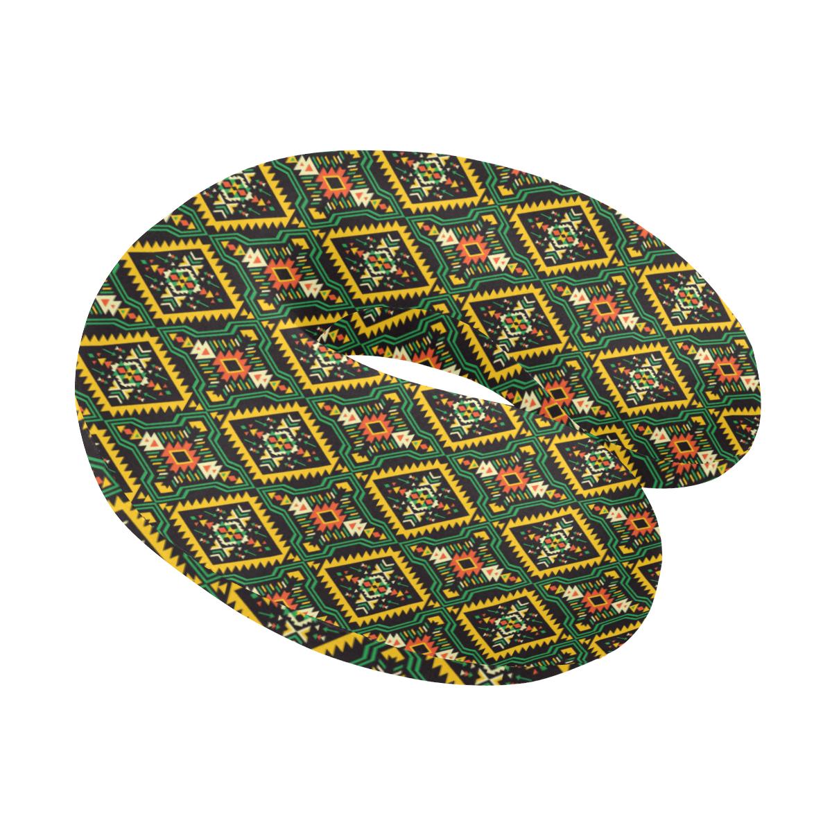 Kente Green Design African Print U-Shaped Travel Neck Pillow-JTAMIGO.COM