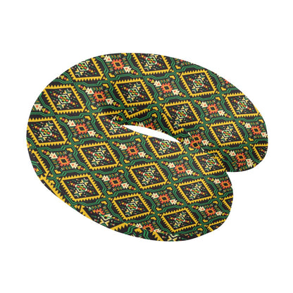 Kente Green Design African Print U-Shaped Travel Neck Pillow-JTAMIGO.COM