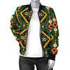 Kente Green Design African Print Women Casual Bomber Jacket