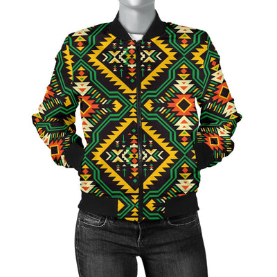 Kente Green Design African Print Women Casual Bomber Jacket