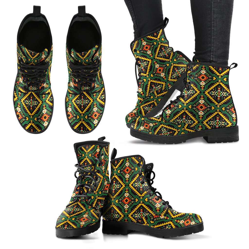 Kente Green Design African Print Women Leather Boots-JTAMIGO.COM