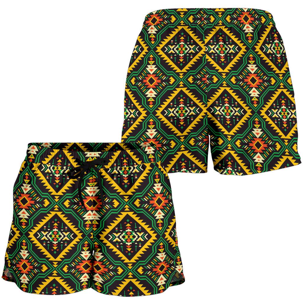 Kente Green Design African Print Women Shorts-JTAMIGO.COM