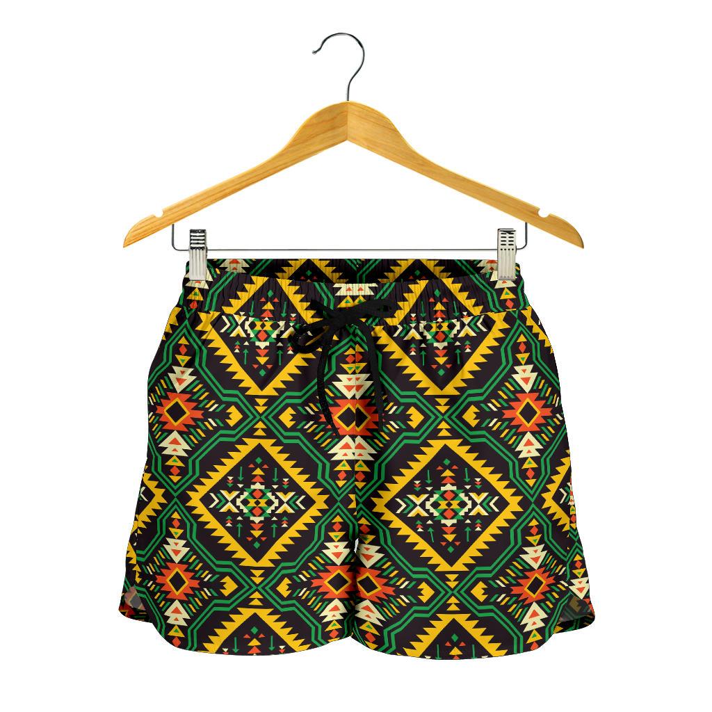 Kente Green Design African Print Women Shorts-JTAMIGO.COM