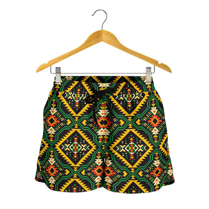 Kente Green Design African Print Women Shorts-JTAMIGO.COM