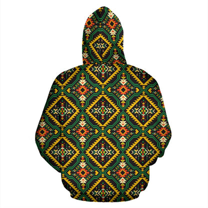 Kente Green Design African Print Zip Up Hoodie