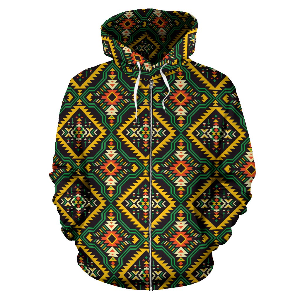 Kente Green Design African Print Zip Up Hoodie