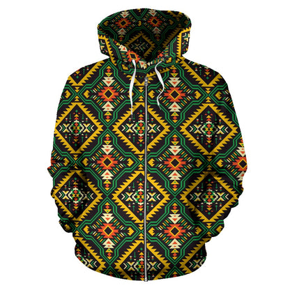 Kente Green Design African Print Zip Up Hoodie