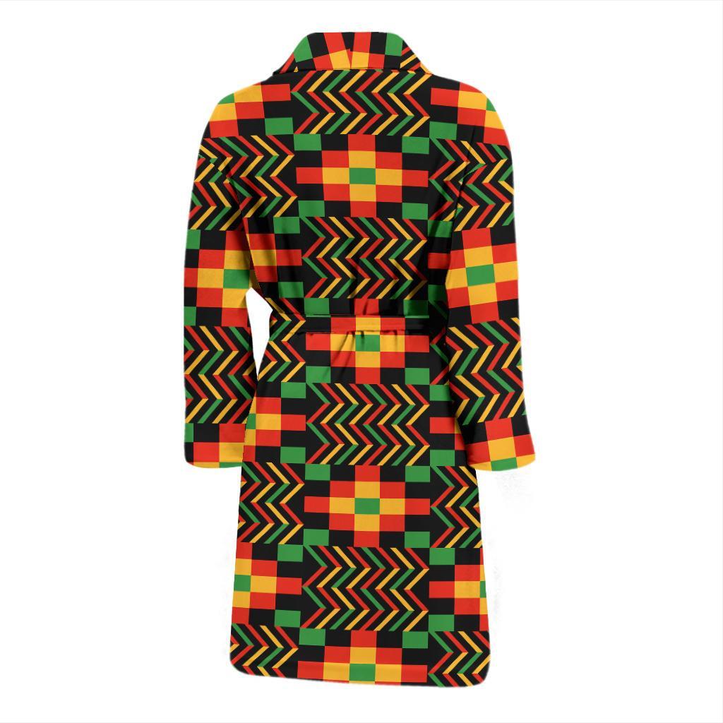 Kente Pattern Print Design 01 Men Bathrobe-JORJUNE.COM