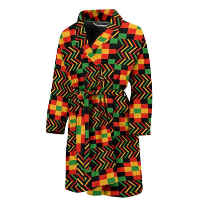 Kente Pattern Print Design 01 Men Bathrobe-JORJUNE.COM