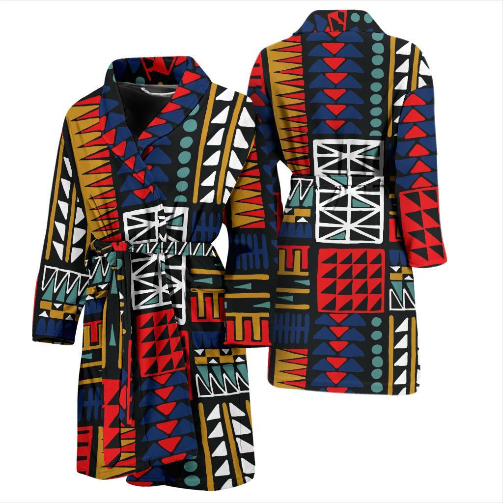 Kente Pattern Print Design 02 Men Bathrobe-JORJUNE.COM