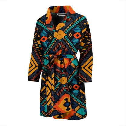 Kente Pattern Print Design 04 Men Bathrobe-JORJUNE.COM