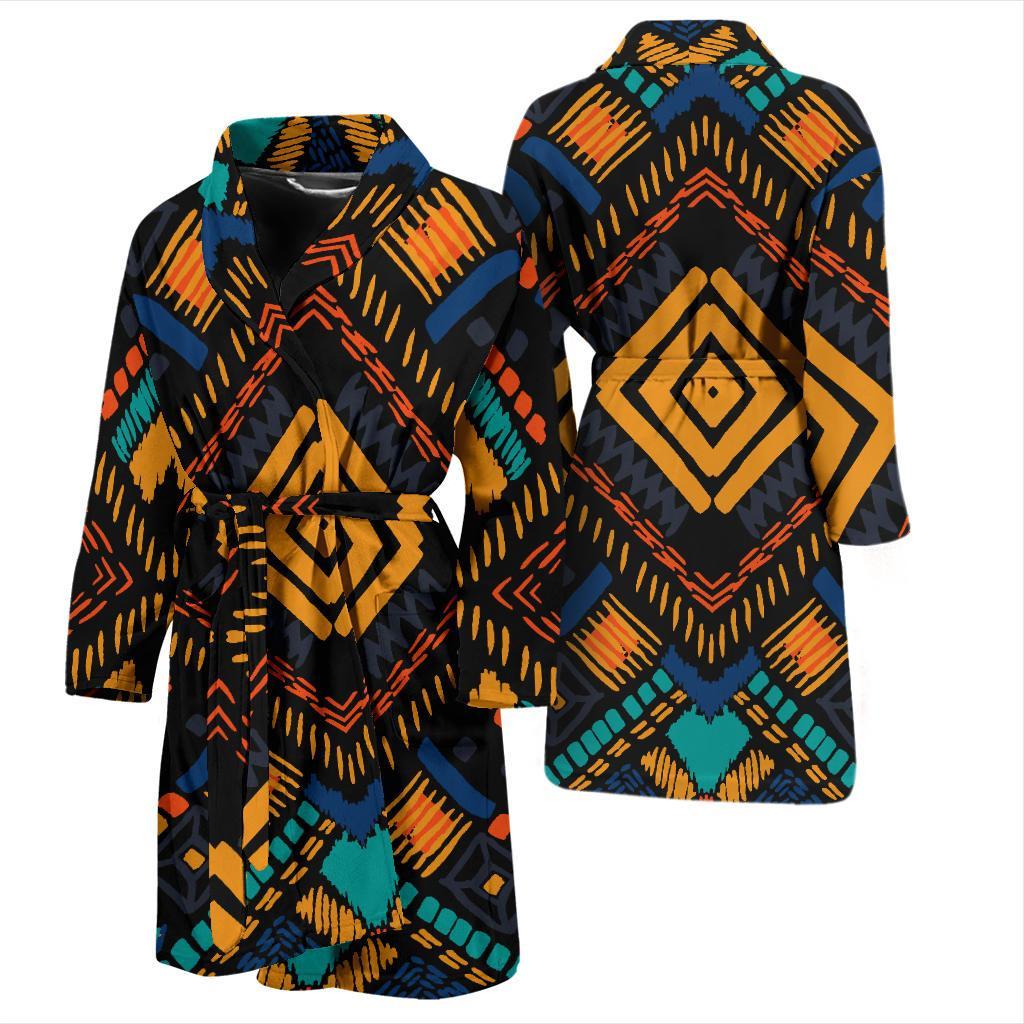 Kente Pattern Print Design 05 Men Bathrobe-JORJUNE.COM