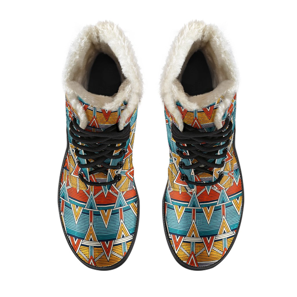 Kente Print African Design Themed Faux Fur Leather Boots-JTAMIGO.COM