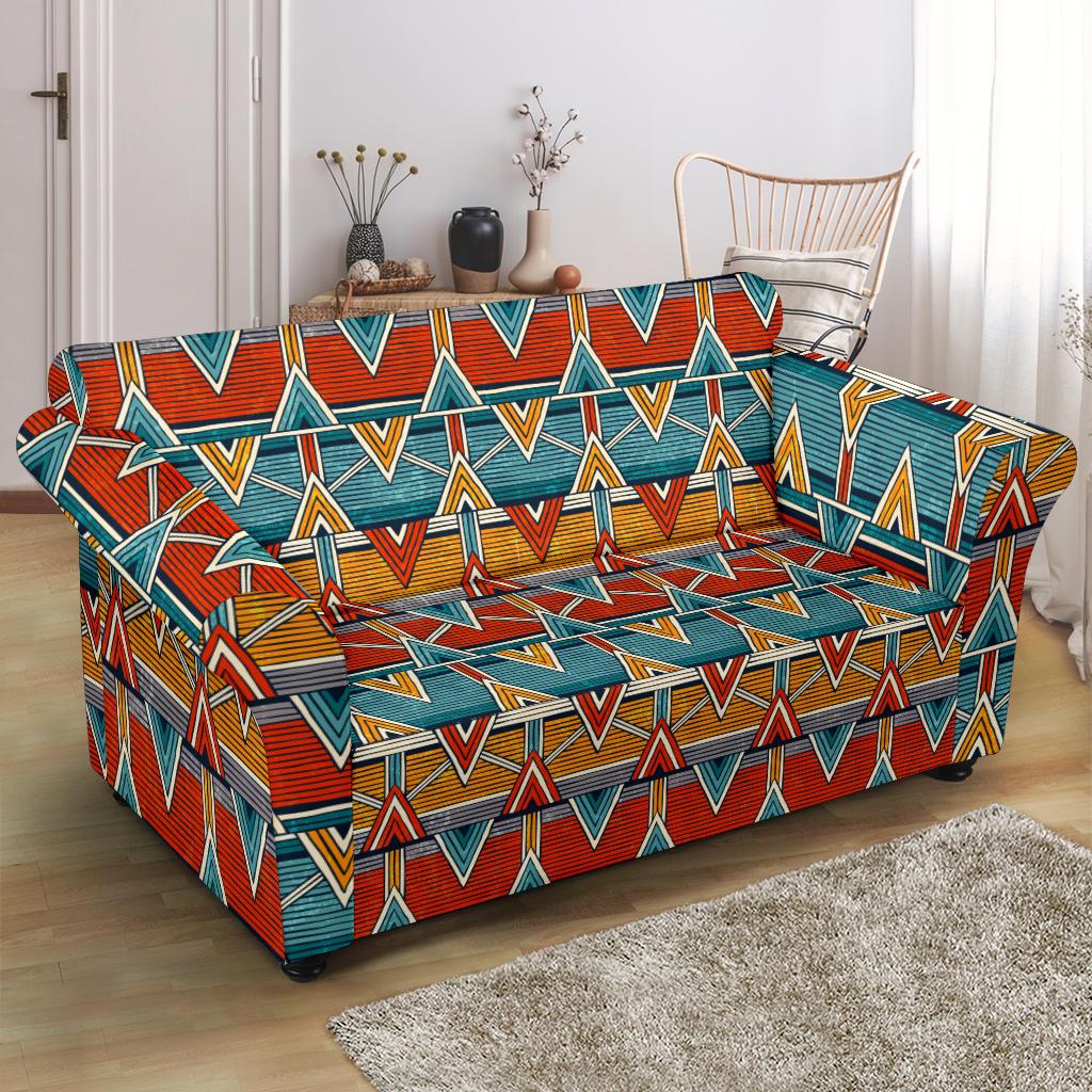 Kente Print African Design Themed Loveseat Slipcover-JTAMIGO.COM