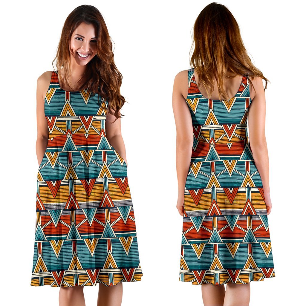 Kente Print African Design Themed Sleeveless Dress