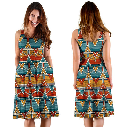 Kente Print African Design Themed Sleeveless Dress