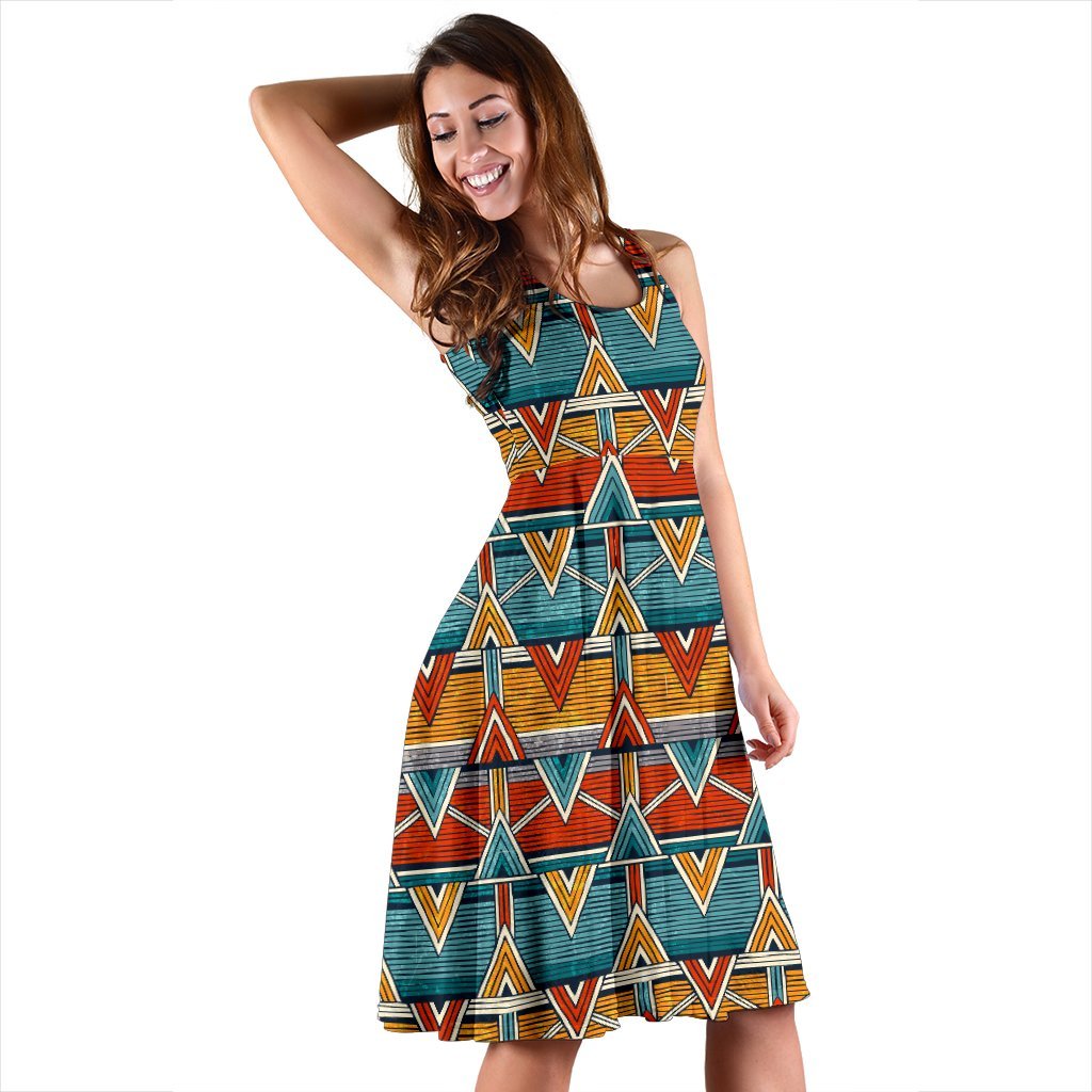 Kente Print African Design Themed Sleeveless Dress