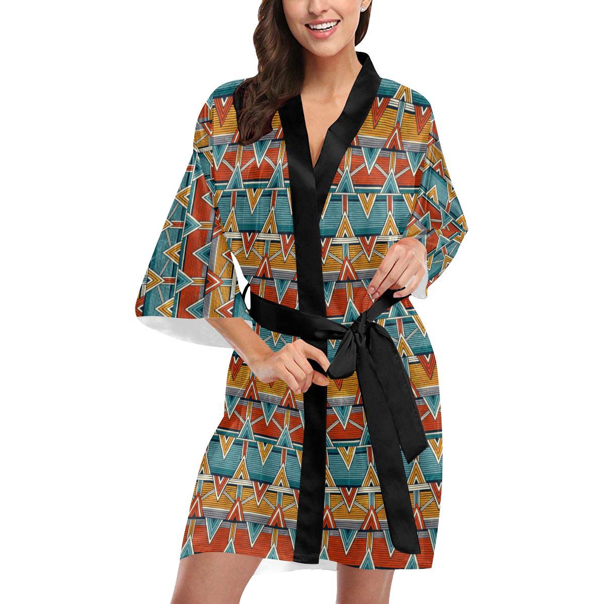 Kente Print African Design Themed Women Short Kimono Robe