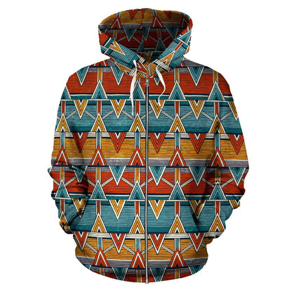 Kente Print African Design Themed Zip Up Hoodie