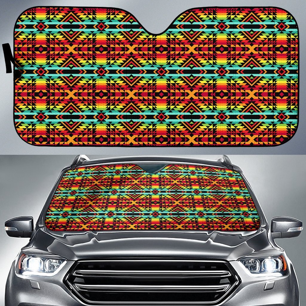 Kente Red Design African Print Car Sun Shade For Windshield