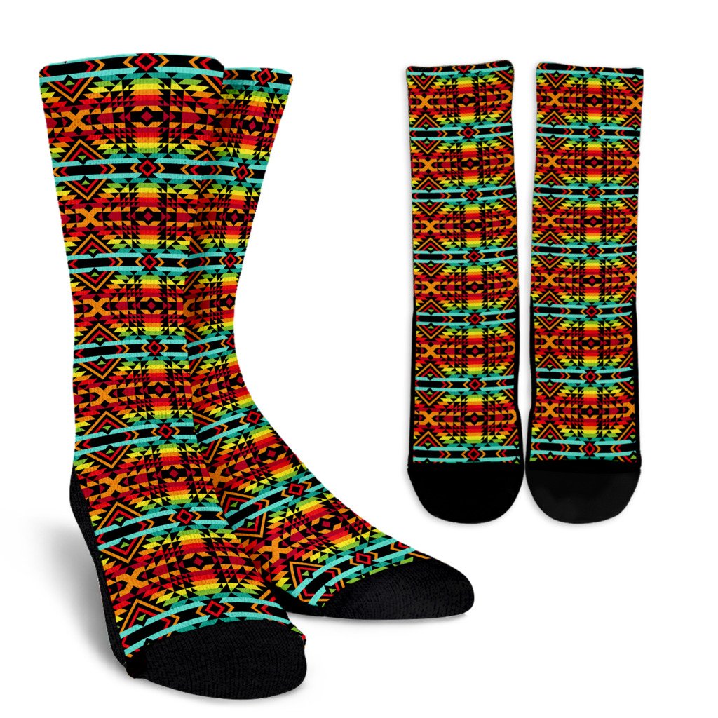 Kente Red Design African Print Crew Socks
