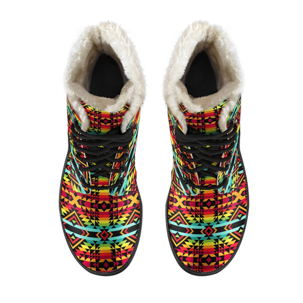 Kente Red Design African Print Faux Fur Leather Boots-JTAMIGO.COM