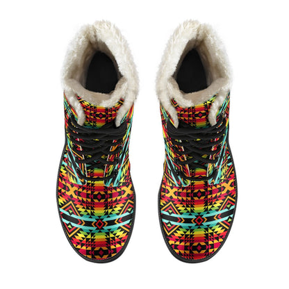 Kente Red Design African Print Faux Fur Leather Boots-JTAMIGO.COM