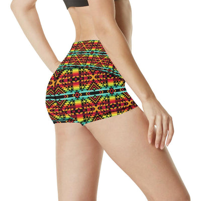 Kente Red Design African Print High Waisted Spandex Shorts-JTAMIGO.COM