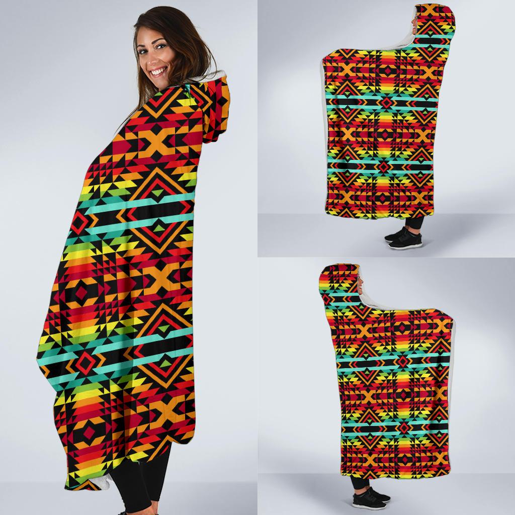 Kente Red Design African Print Hooded Blanket-JTAMIGO.COM