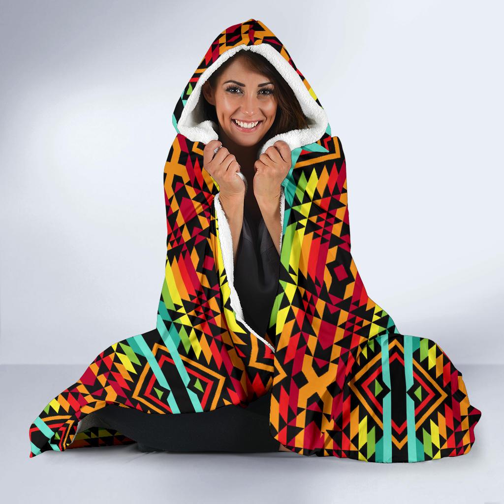 Kente Red Design African Print Hooded Blanket-JTAMIGO.COM