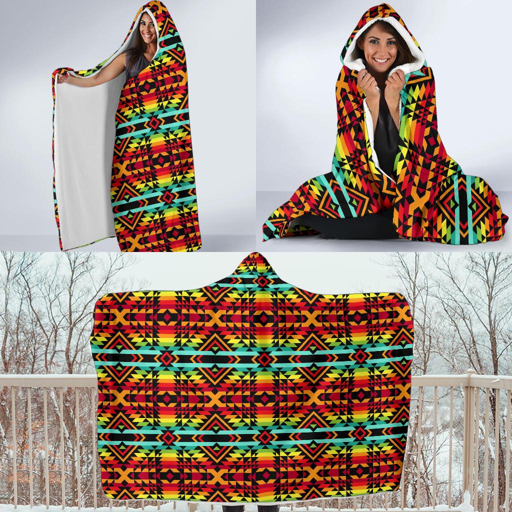 Kente Red Design African Print Hooded Blanket-JTAMIGO.COM