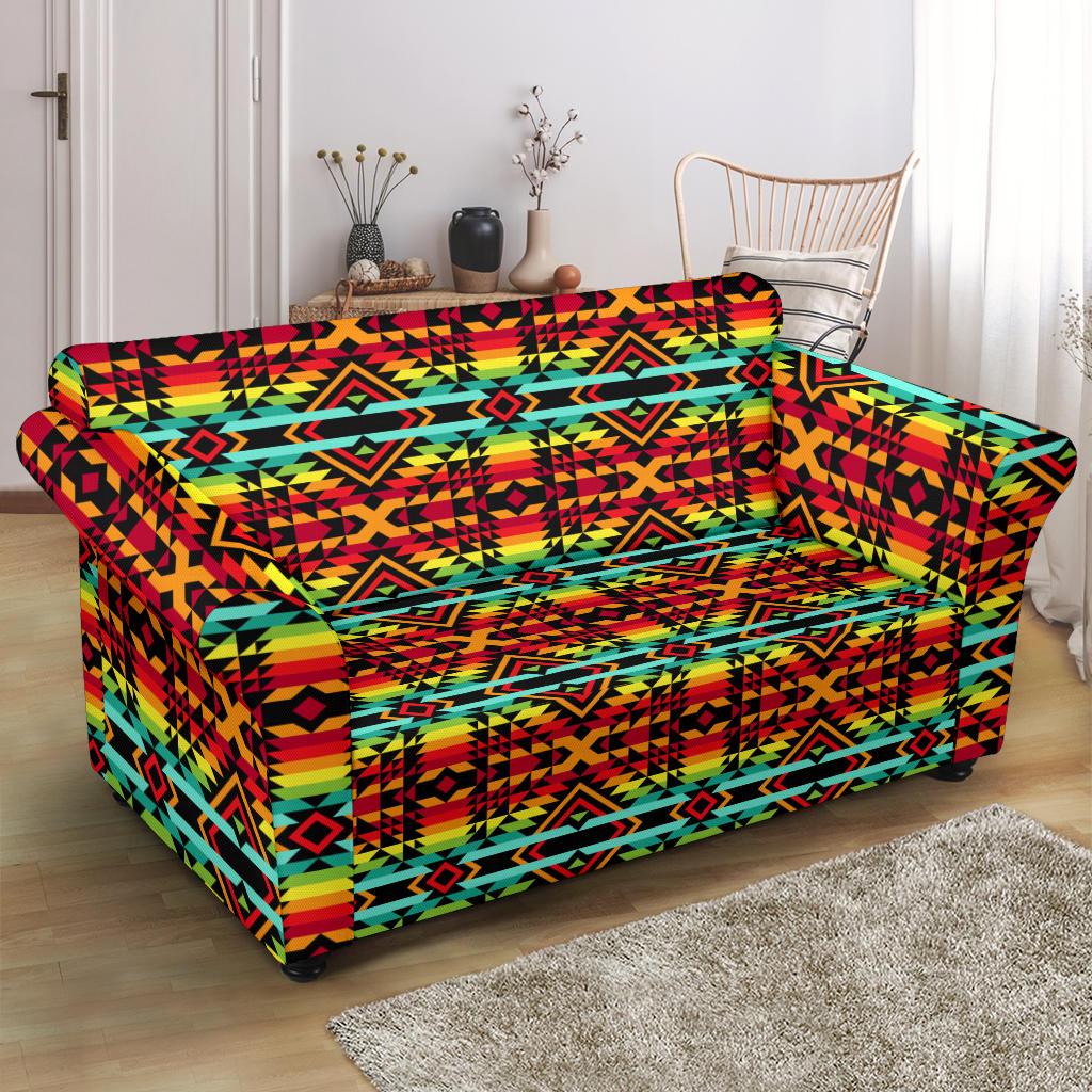 Kente Red Design African Print Loveseat Slipcover-JTAMIGO.COM