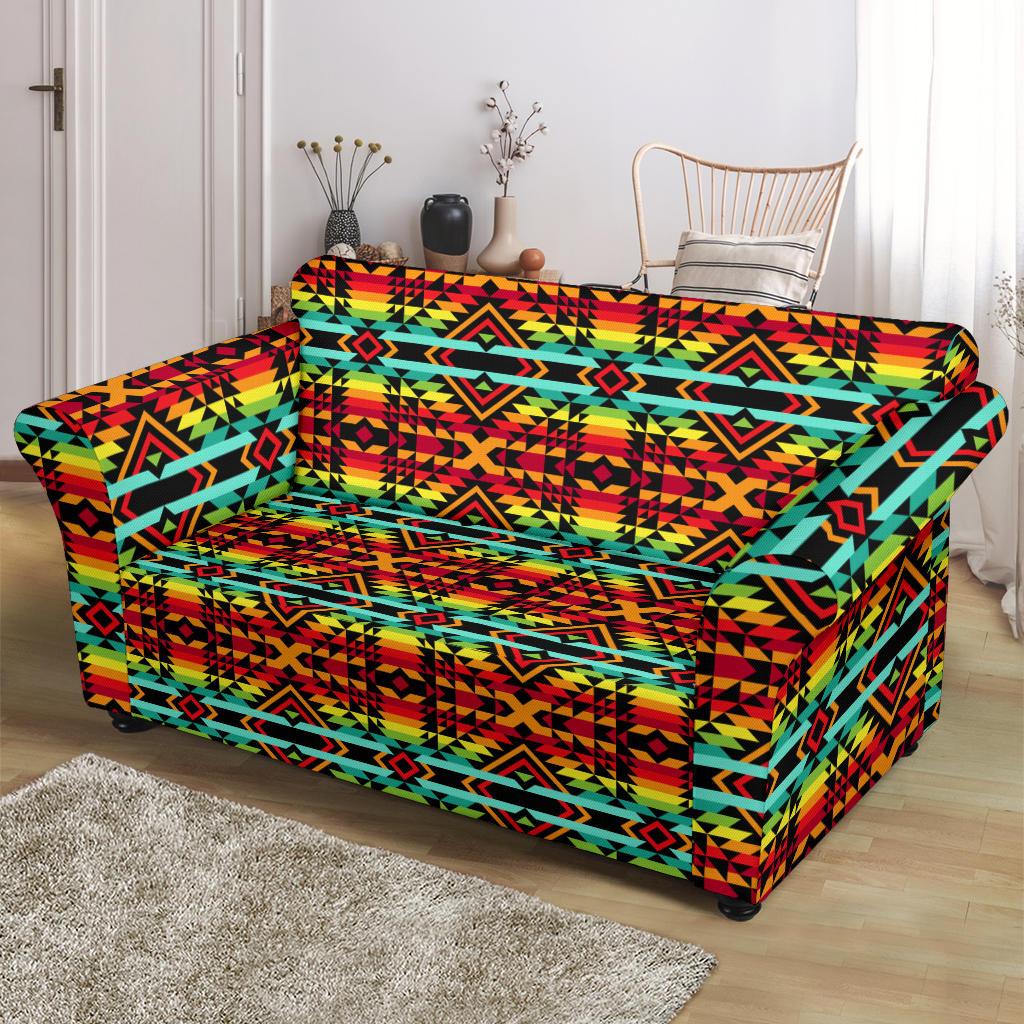 Kente Red Design African Print Loveseat Slipcover-JTAMIGO.COM